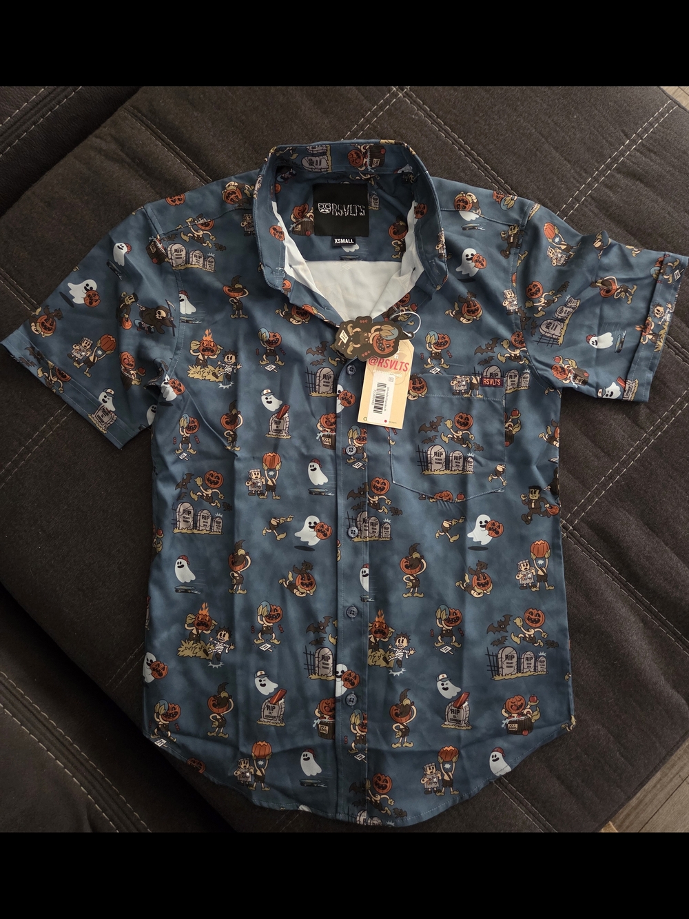 RSVLTS Blue Short-Sleeve Halloween Print Button-Up Shirt - Men